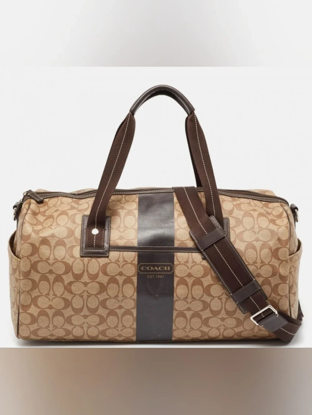 Coach Heritage Stripe Boston/Weekender Duffle Bag